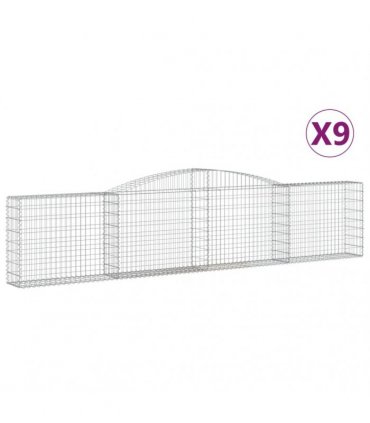 vidaXL Arched Gabion Baskets 9 pcs 400x30x80/100 cm Galvanised Iron
