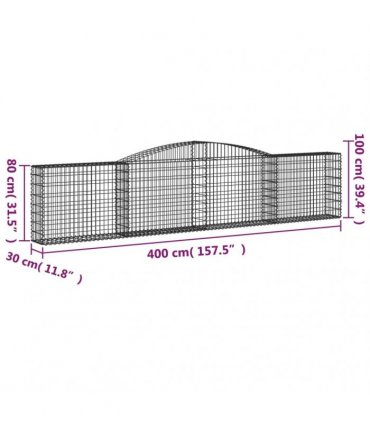 vidaXL Arched Gabion Baskets 10 pcs 400x30x80/100 cm Galvanised Iron