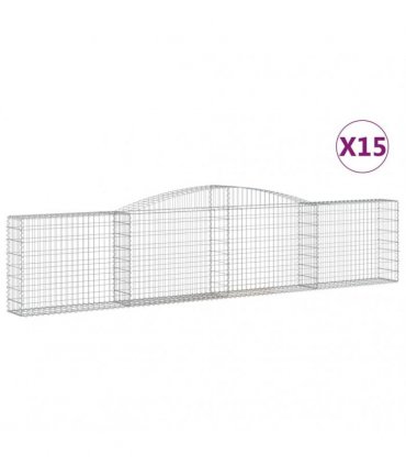vidaXL Arched Gabion Baskets 15 pcs 400x30x80/100 cm Galvanised Iron