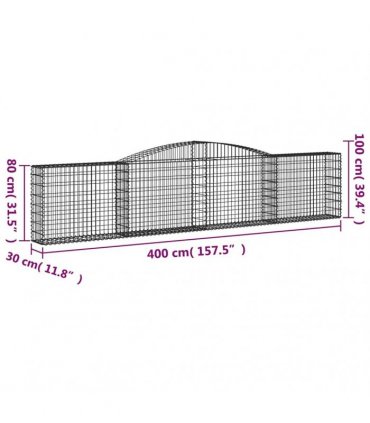 vidaXL Arched Gabion Baskets 20 pcs 400x30x80/100 cm Galvanised Iron