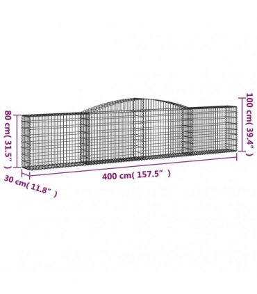 vidaXL Arched Gabion Baskets 25 pcs 400x30x80/100 cm Galvanised Iron