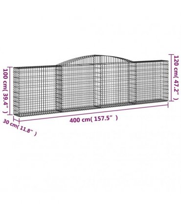 vidaXL Arched Gabion Baskets 8 pcs 400x30x100/120 cm Galvanised Iron