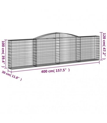 vidaXL Arched Gabion Baskets 10 pcs 400x30x100/120 cm Galvanised Iron