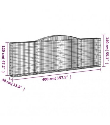 vidaXL Arched Gabion Baskets 4 pcs 400x30x120/140 cm Galvanised Iron