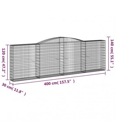 vidaXL Arched Gabion Baskets 6 pcs 400x30x120/140 cm Galvanised Iron