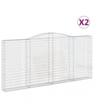 vidaXL Arched Gabion Baskets 2 pcs 400x30x180/200 cm Galvanised Iron