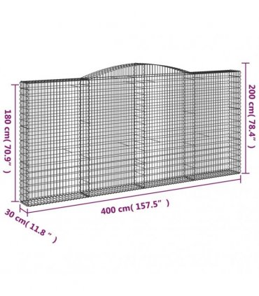 vidaXL Arched Gabion Baskets 5 pcs 400x30x180/200 cm Galvanised Iron