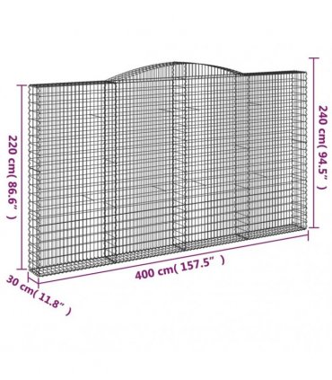 vidaXL Arched Gabion Baskets 5 pcs 400x30x220/240 cm Galvanised Iron