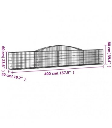 vidaXL Arched Gabion Baskets 15 pcs 400x50x60/80 cm Galvanised Iron