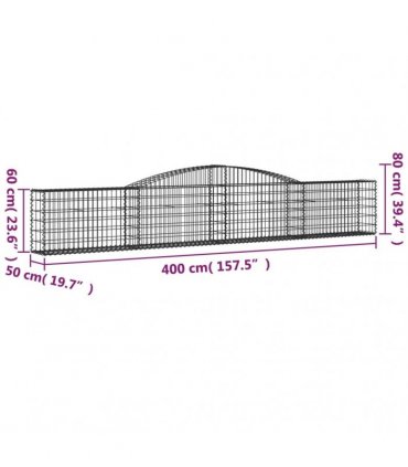 vidaXL Arched Gabion Baskets 25 pcs 400x50x60/80 cm Galvanised Iron