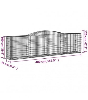 vidaXL Arched Gabion Baskets 25 pcs 400x50x100/120 cm Galvanised Iron