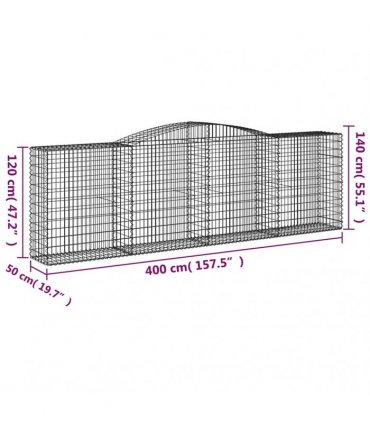 vidaXL Arched Gabion Baskets 6 pcs 400x50x120/140 cm Galvanised Iron