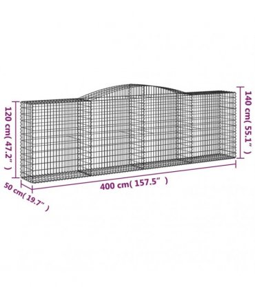 vidaXL Arched Gabion Baskets 20 pcs 400x50x120/140 cm Galvanised Iron