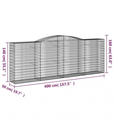 vidaXL Arched Gabion Baskets 3 pcs 400x50x140/160 cm Galvanised Iron