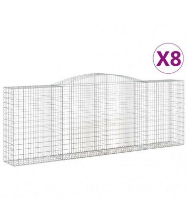vidaXL Arched Gabion Baskets 8 pcs 400x50x140/160 cm Galvanised Iron