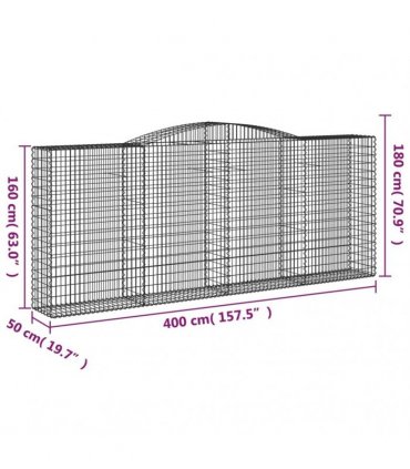 vidaXL Arched Gabion Baskets 6 pcs 400x50x160/180 cm Galvanised Iron
