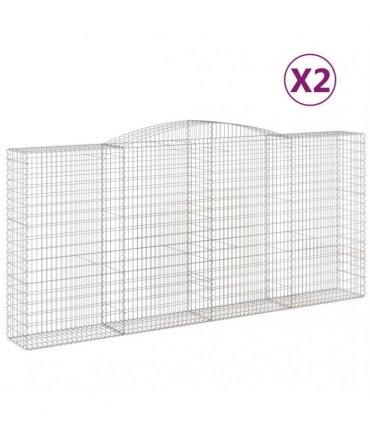 vidaXL Arched Gabion Baskets 2 pcs 400x50x180/200 cm Galvanised Iron