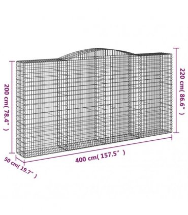 vidaXL Arched Gabion Baskets 5 pcs 400x50x200/220 cm Galvanised Iron