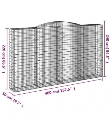 vidaXL Arched Gabion Baskets 4 pcs 400x50x220/240 cm Galvanised Iron
