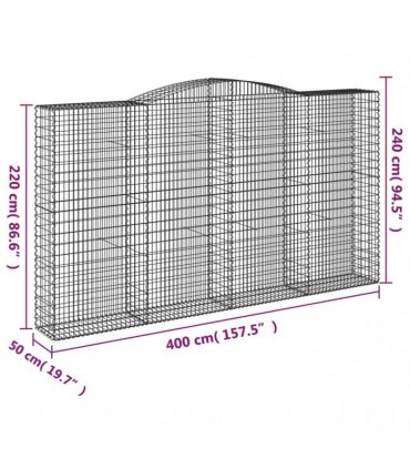 vidaXL Arched Gabion Baskets 6 pcs 400x50x220/240 cm Galvanised Iron