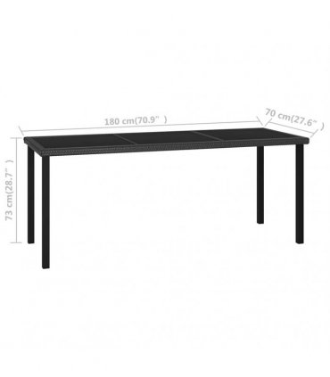 vidaXL Garden Dining Table Black 180x70x73 cm Poly Rattan