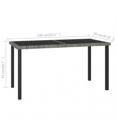 vidaXL Garden Dining Table Grey 140x70x73 cm Poly Rattan