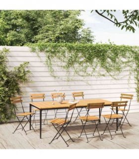 vidaXL Folding Chairs 8 pcs Steel and Solid Wood Acacia