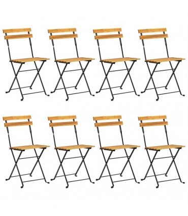 vidaXL Folding Chairs 8 pcs Steel and Solid Wood Acacia