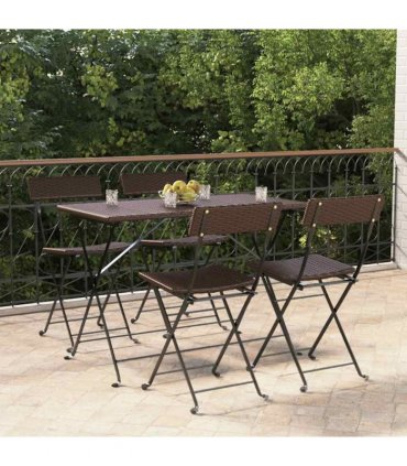 vidaXL Folding Chairs 4 pcs Brown Poly Rattan and Steel