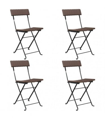 vidaXL Folding Chairs 4 pcs Brown Poly Rattan and Steel
