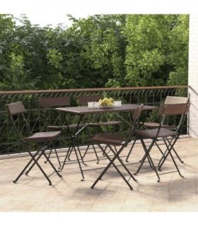 vidaXL Folding Chairs 6 pcs Brown Poly Rattan and Steel