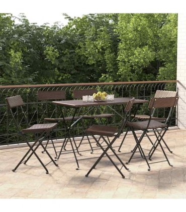 vidaXL Folding Chairs 6 pcs Brown Poly Rattan and Steel