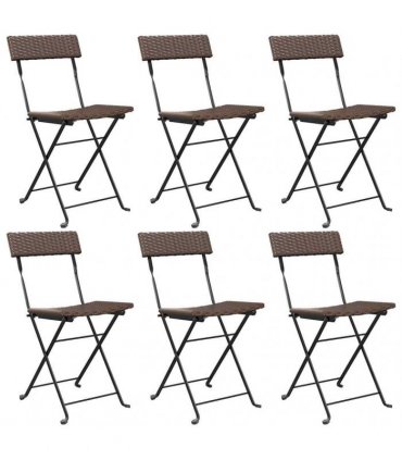 vidaXL Folding Chairs 6 pcs Brown Poly Rattan and Steel