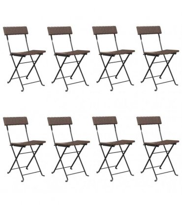 vidaXL Folding Chairs 8 pcs Brown Poly Rattan and Steel