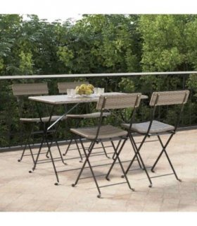 vidaXL Folding Chairs 4 pcs Grey Poly Rattan and Steel
