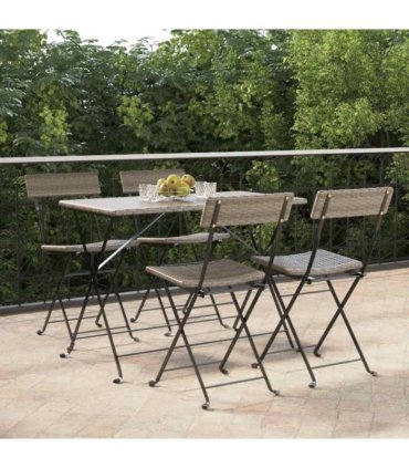 vidaXL Folding Chairs 4 pcs Grey Poly Rattan and Steel