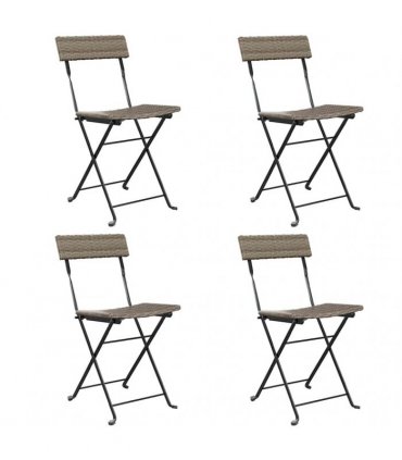 vidaXL Folding Chairs 4 pcs Grey Poly Rattan and Steel