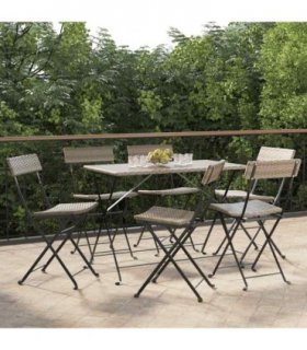 vidaXL Folding Chairs 6 pcs Grey Poly Rattan and Steel