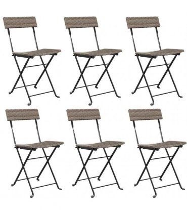 vidaXL Folding Chairs 6 pcs Grey Poly Rattan and Steel