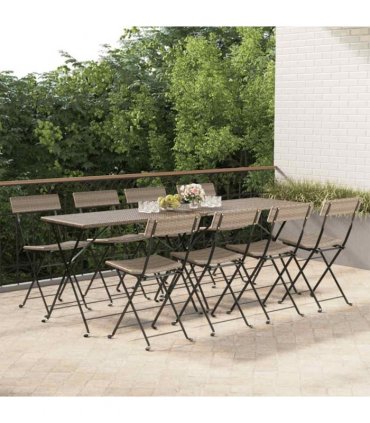 vidaXL Folding Chairs 8 pcs Grey Poly Rattan and Steel