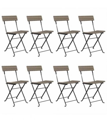 vidaXL Folding Chairs 8 pcs Grey Poly Rattan and Steel