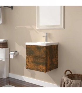 vidaXL Sink Cabinet with Built-in Basin Smoked Oak Engineered Wood