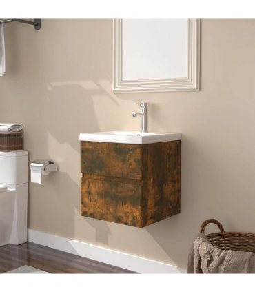 vidaXL Sink Cabinet with Built-in Basin Smoked Oak Engineered Wood