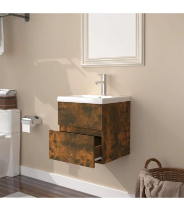 vidaXL Sink Cabinet with Built-in Basin Smoked Oak Engineered Wood