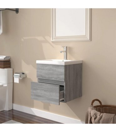 vidaXL Sink Cabinet with Built-in Basin Grey Sonoma Engineered Wood