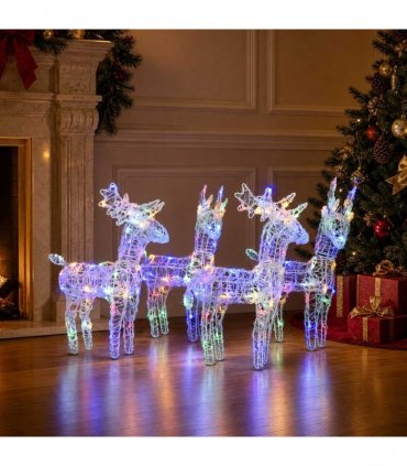 vidaXL Christmas Reindeers 4 pcs Multicolour 160 LEDs Acrylic