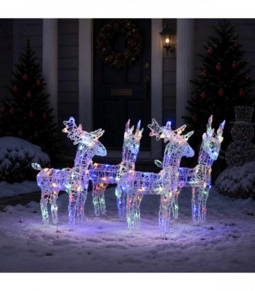 vidaXL Christmas Reindeers 4 pcs Multicolour 160 LEDs Acrylic
