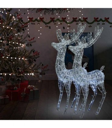 vidaXL XXL Acrylic Christmas Reindeers 250 LED 2 pcs 180 cm Cold white