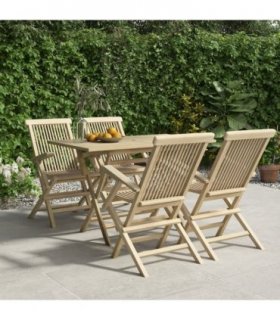vidaXL 5 Piece Garden Dining Set Grey Solid Wood Teak