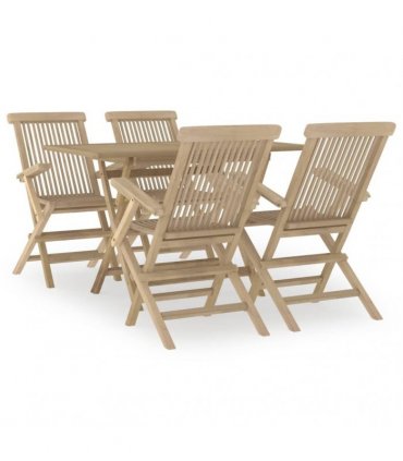 vidaXL 5 Piece Garden Dining Set Grey Solid Wood Teak